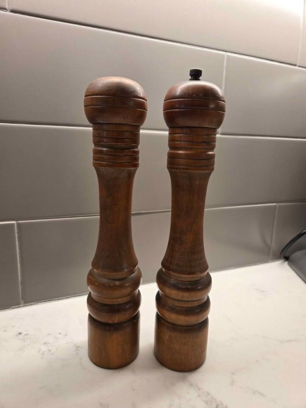 Vintage wood salt and pepper shaker and grinder made in Japan
